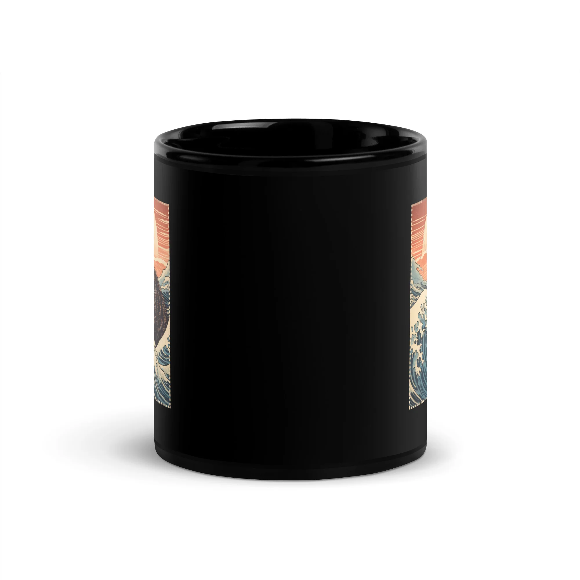 Ukiyo-e Cat Rides the Wave Black Mug - Image 3