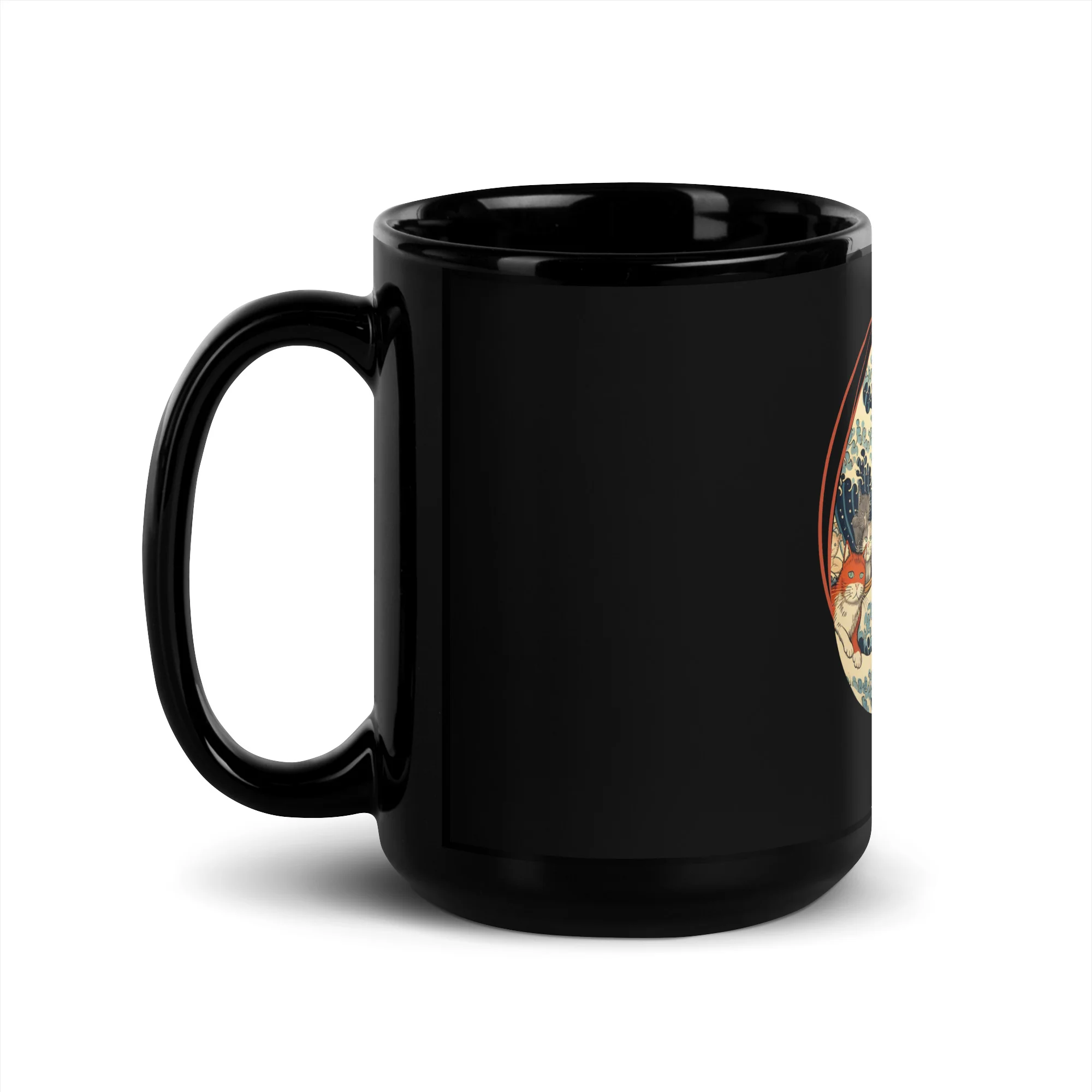 Ukiyo-e Cats Riding the Great Wave Black Mug - Image 4