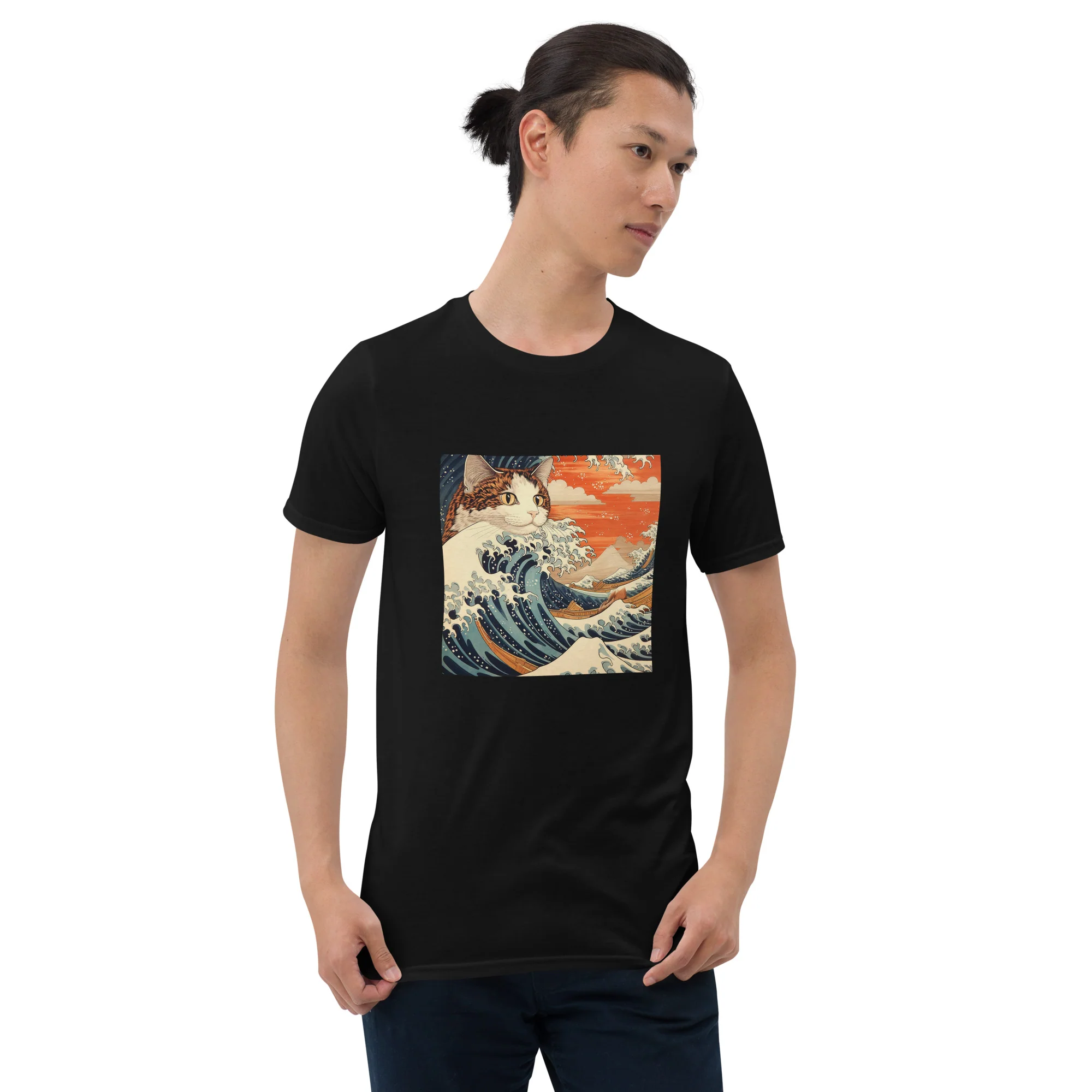 Ukiyo-e Cats Riding the Great Wave T-Shirt - Image 4