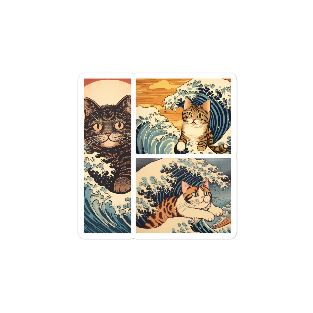 Ukiyo-e Cats Riding The Waves Sticker - Image 2