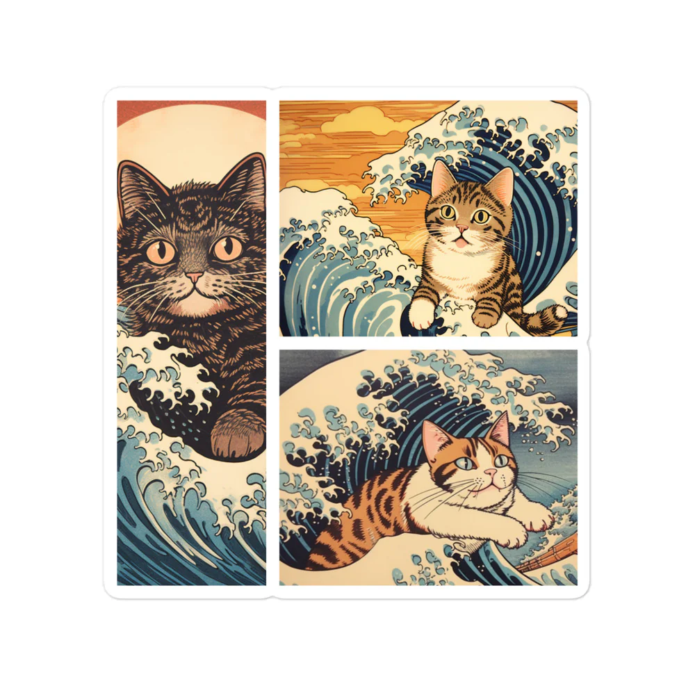 Ukiyo-e Cats Riding The Waves Sticker - Image 3