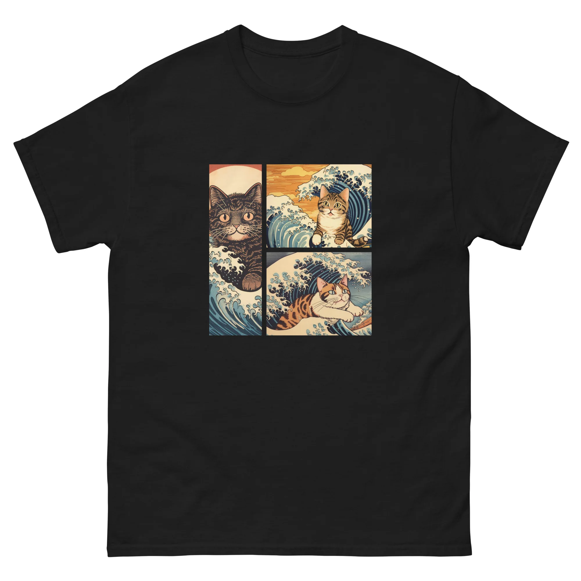 Ukiyo-e Cats Riding The Waves T-Shirt - Image 2