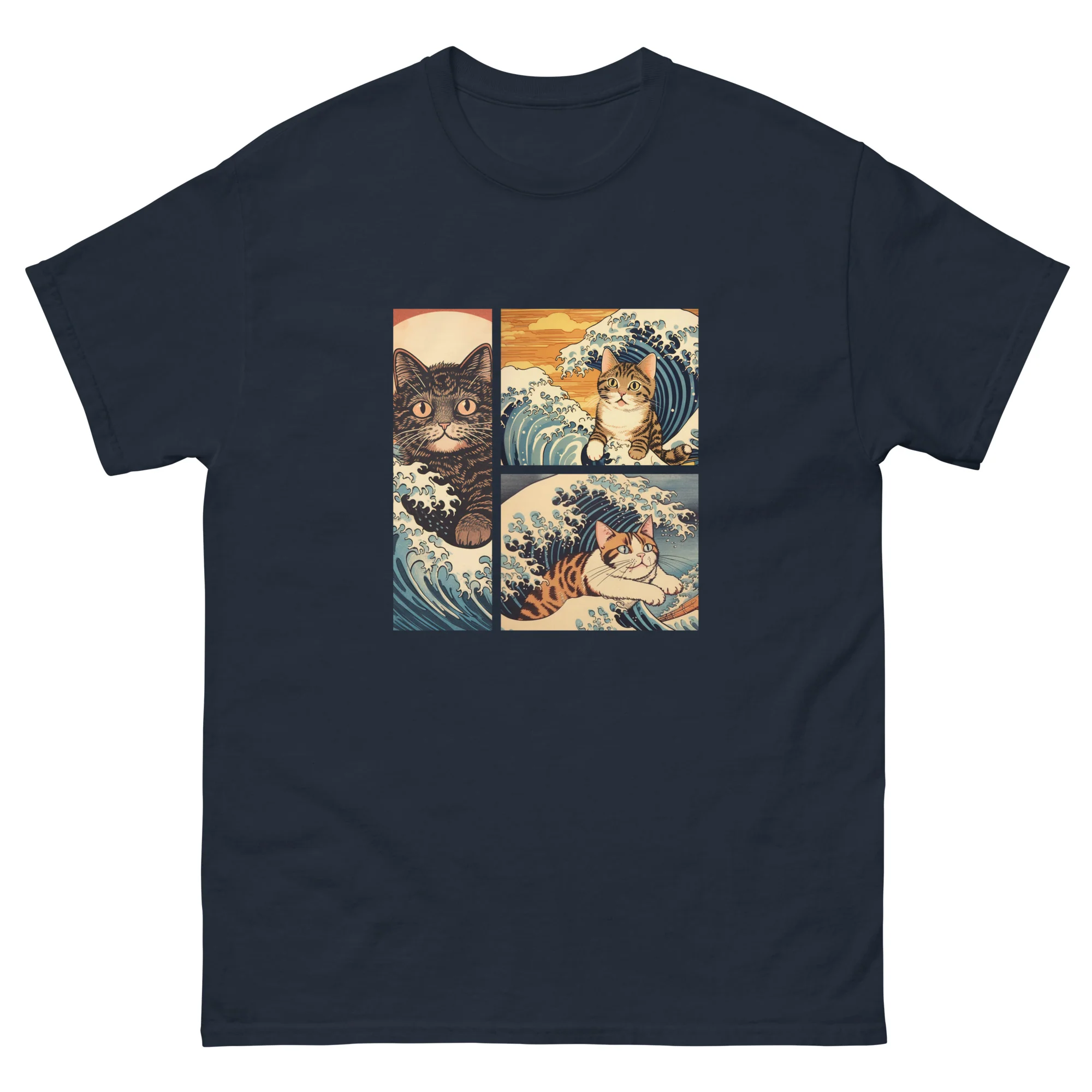Ukiyo-e Cats Riding The Waves T-Shirt - Image 3