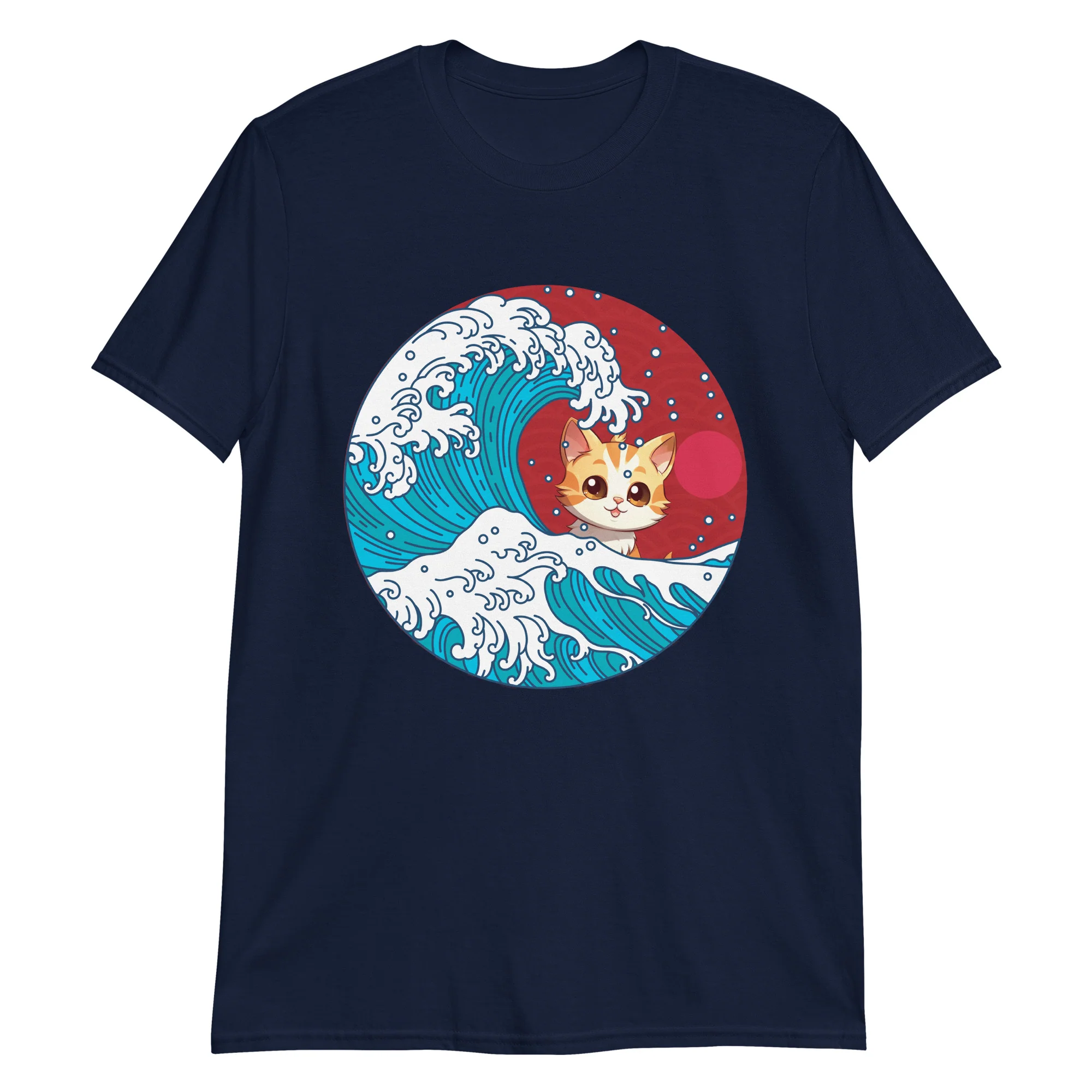 Ukiyo-e Meets Anime: Cat Under Wave T-Shirt - Image 2