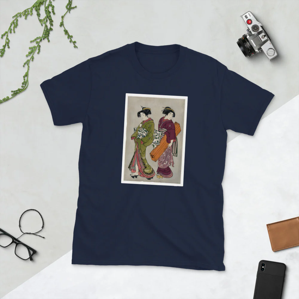 Ukiyo-e of a Geisha and servant by Kitao Shigemasa Short-Sleeve Unisex T-Shirt - Image 2