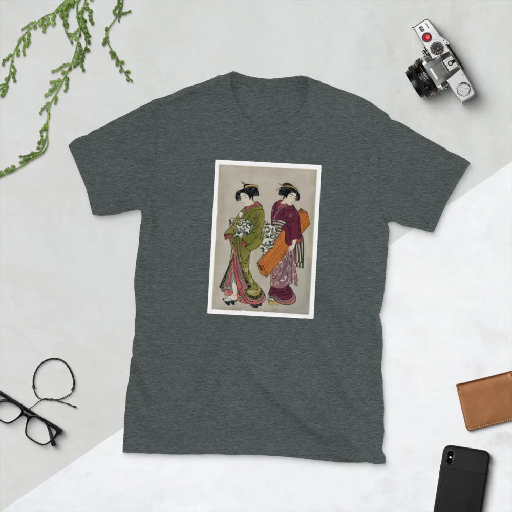 Ukiyo-e of a Geisha and servant by Kitao Shigemasa Short-Sleeve Unisex T-Shirt - Image 3