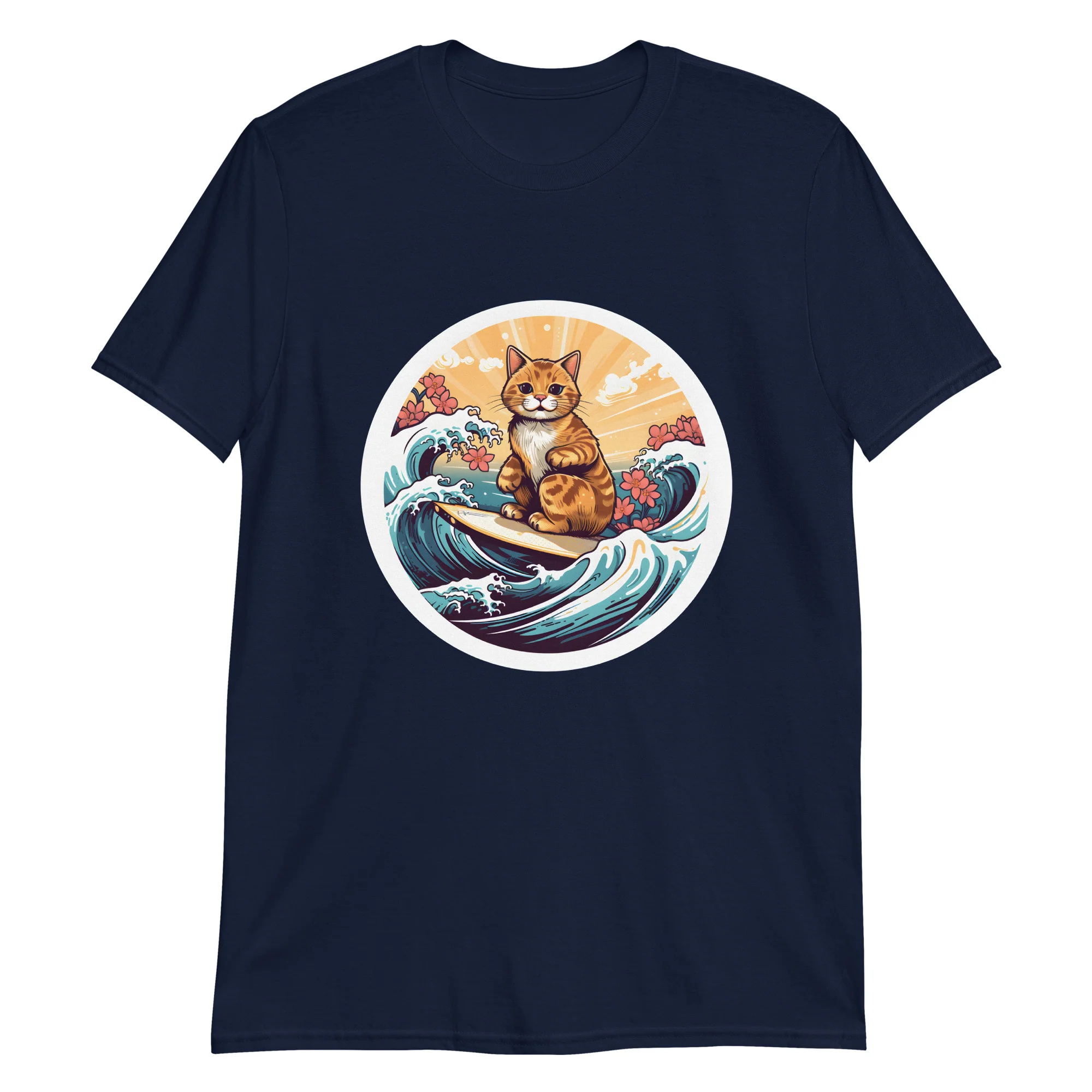 Ukiyo-e Surf Cat: Feline Wave Rider T-Shirt - Image 2