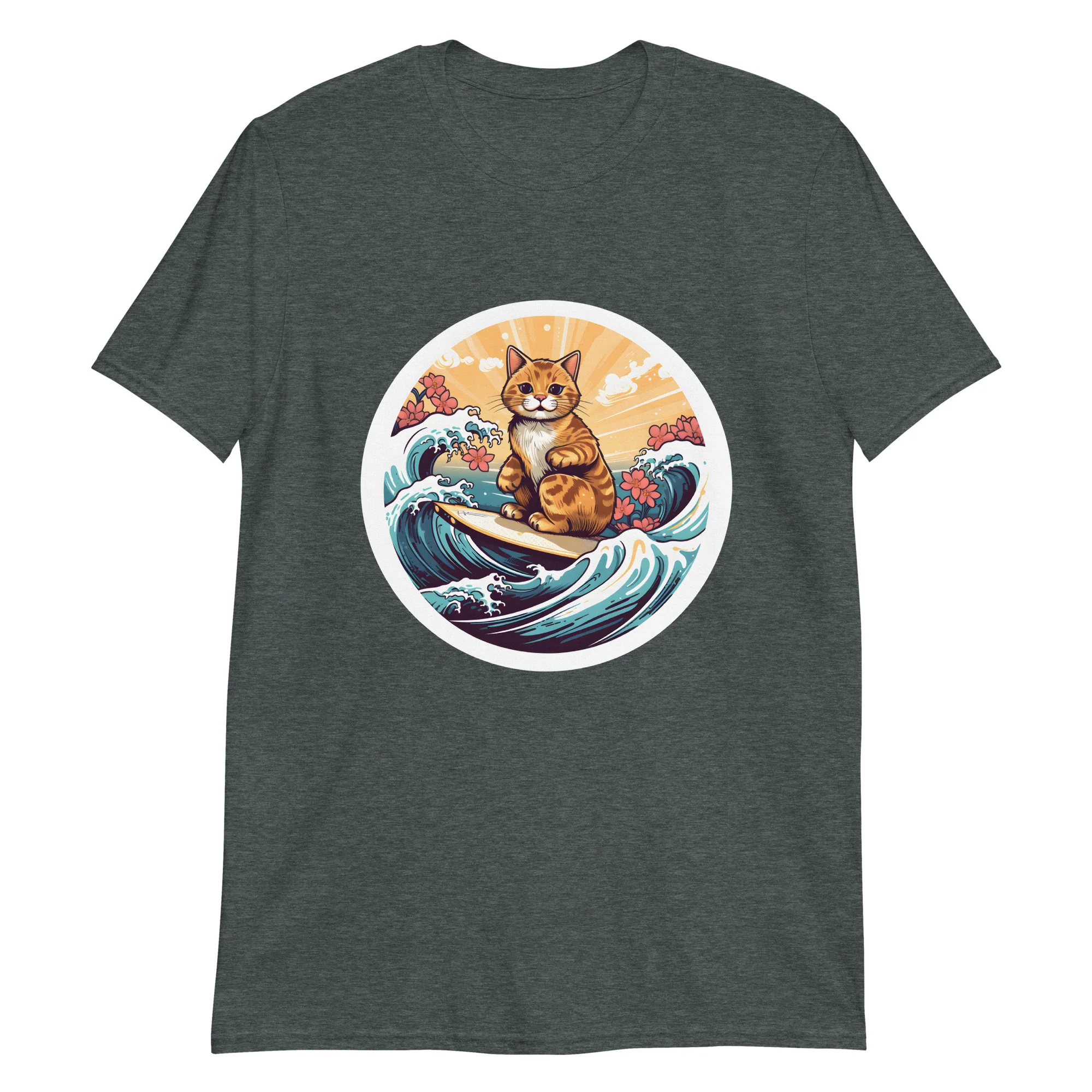 Ukiyo-e Surf Cat: Feline Wave Rider T-Shirt - Image 3