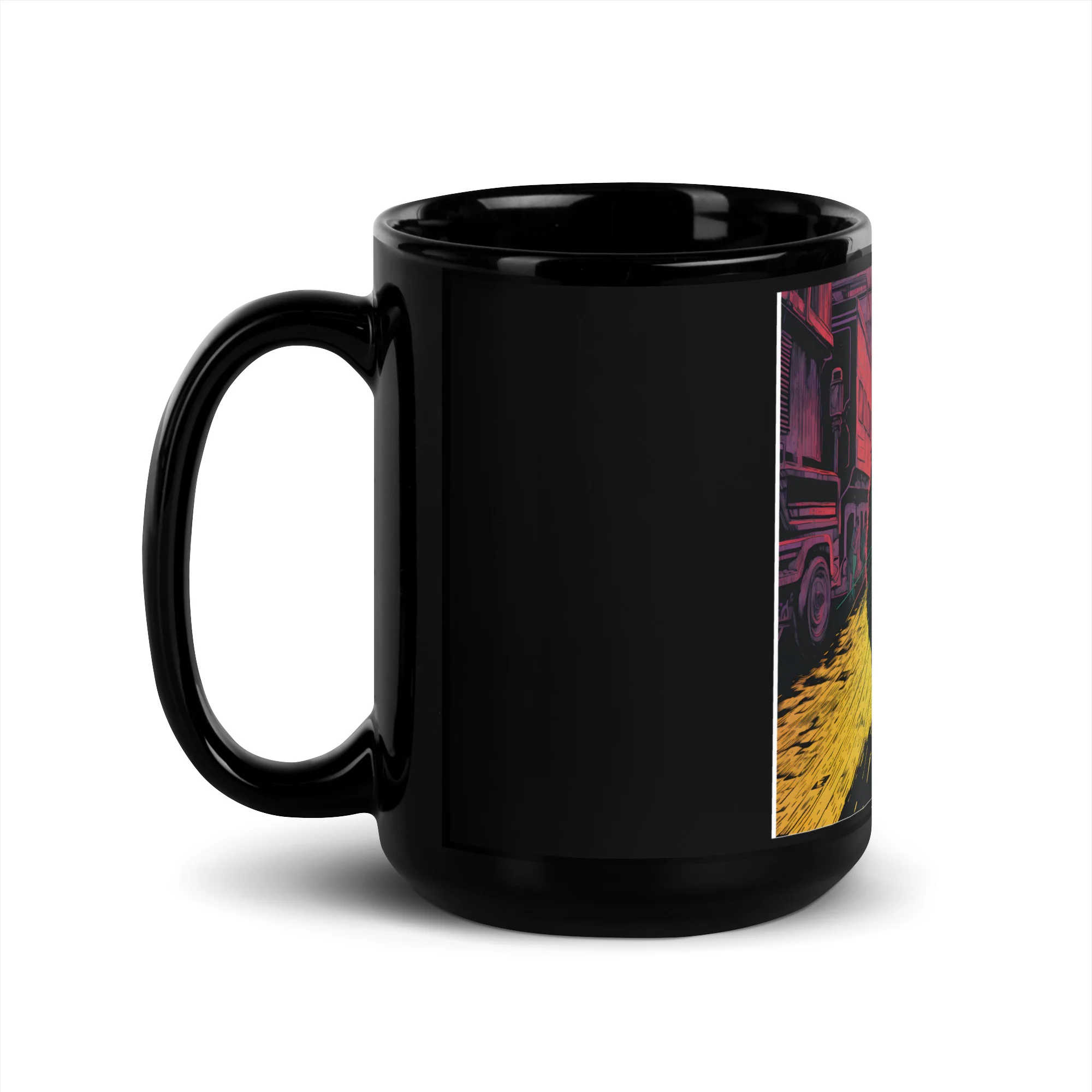 Urban Feline: Giant Cat in Cityscape Black Mug - Image 4