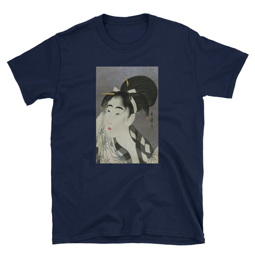 Utamaro Ukiyoe Japanese Art Bijin Wiping Sweat Short-Sleeve Unisex T-Shirt - Image 3