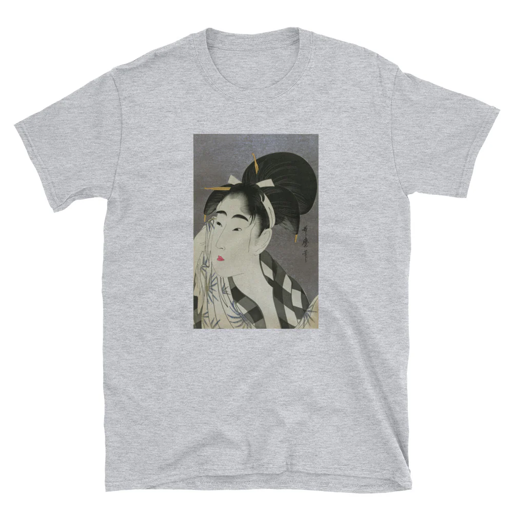 Utamaro Ukiyoe Japanese Art Bijin Wiping Sweat Short-Sleeve Unisex T-Shirt - Image 4