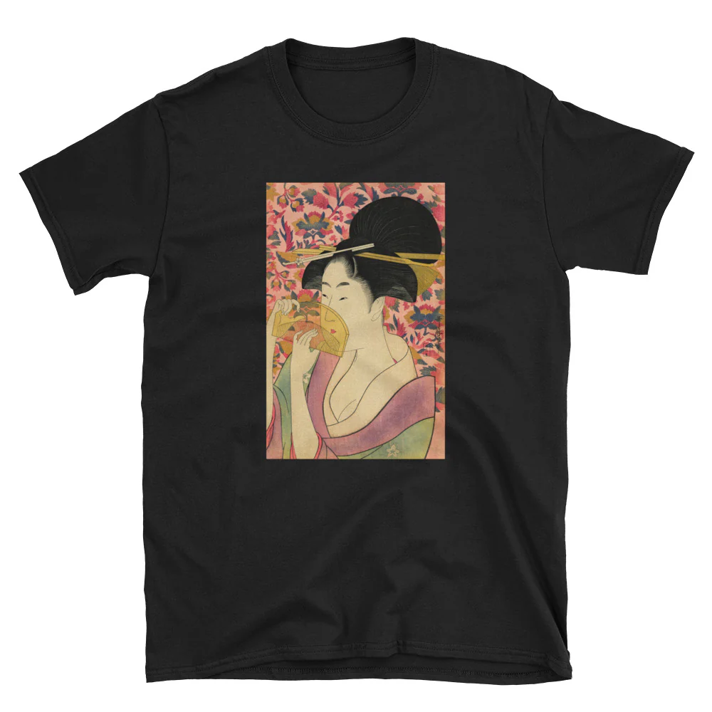Utamaro Ukiyoe Japanese Art Bijin with Comb Short-Sleeve Unisex T-Shirt - Image 2