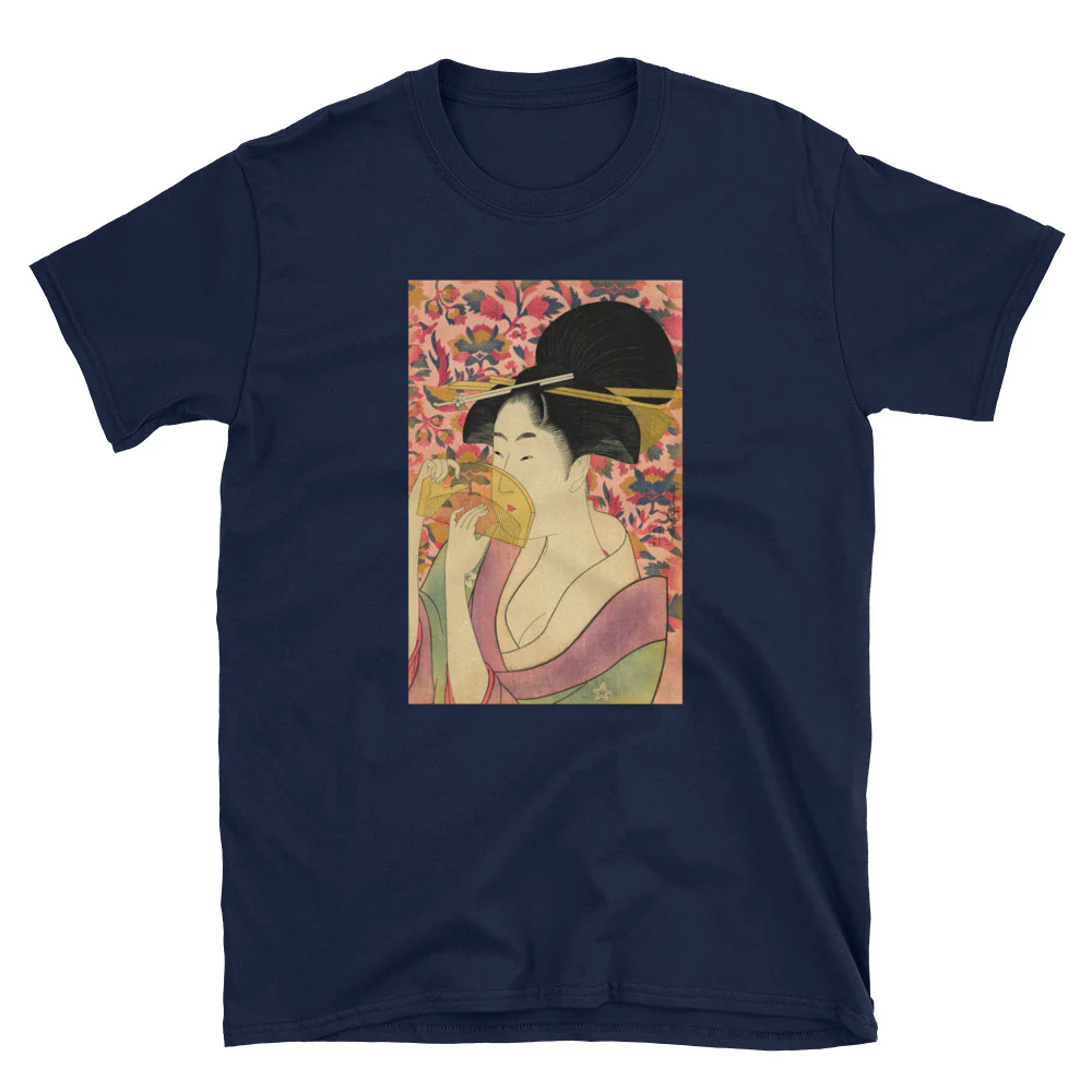 Utamaro Ukiyoe Japanese Art Bijin with Comb Short-Sleeve Unisex T-Shirt - Image 3