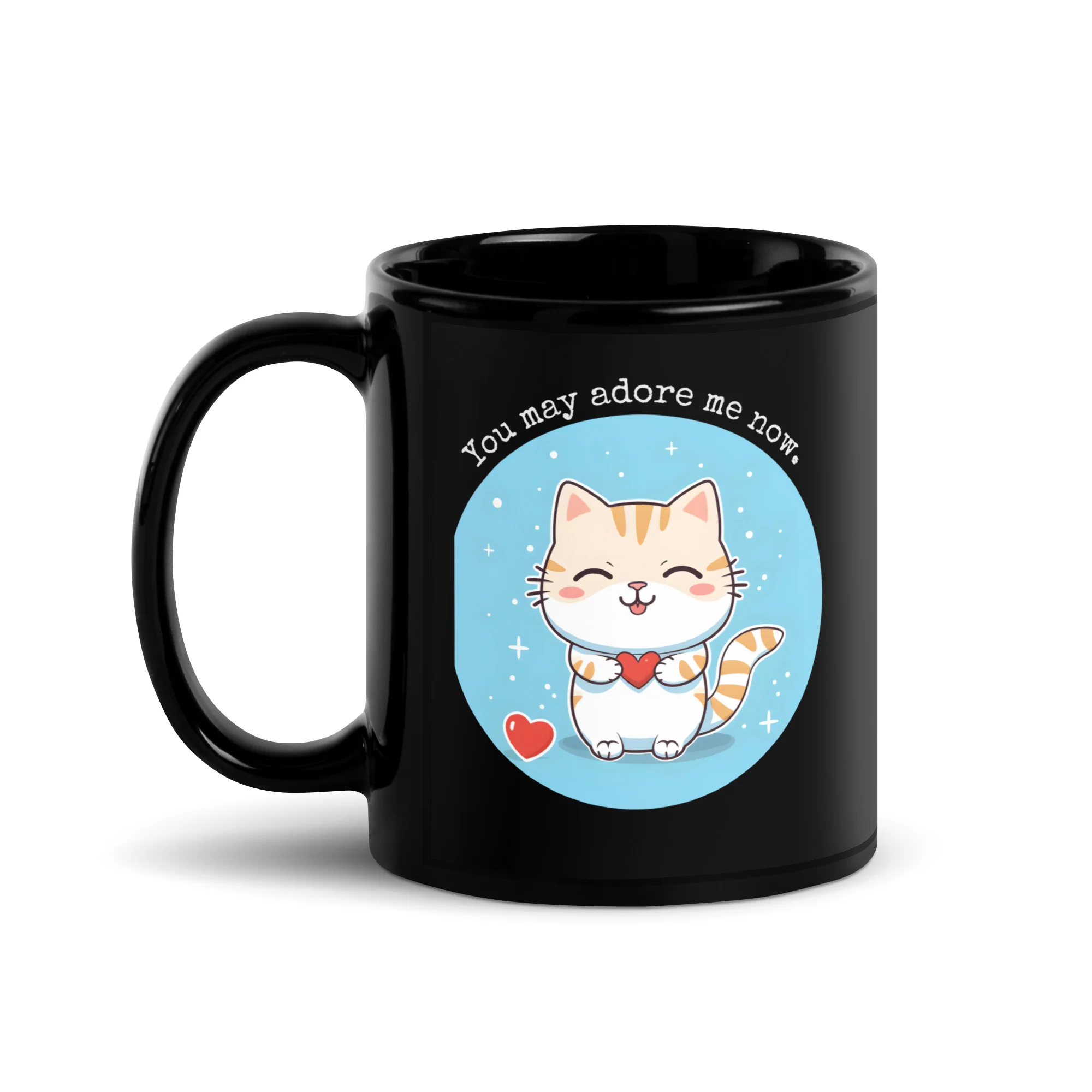 You May Adore Me Now: Cute Cat Love Black Mug - Image 2